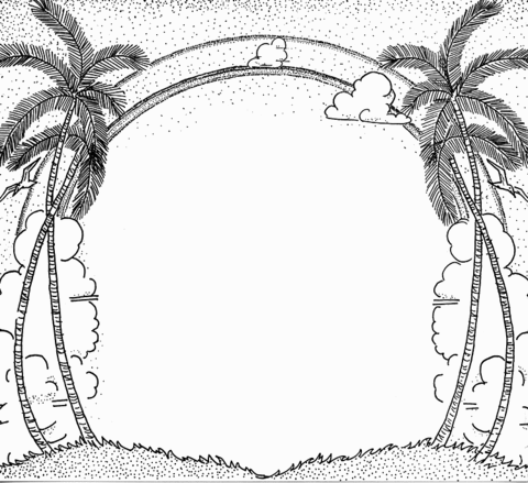 Palm And Clouds Cartouche Coloring Page